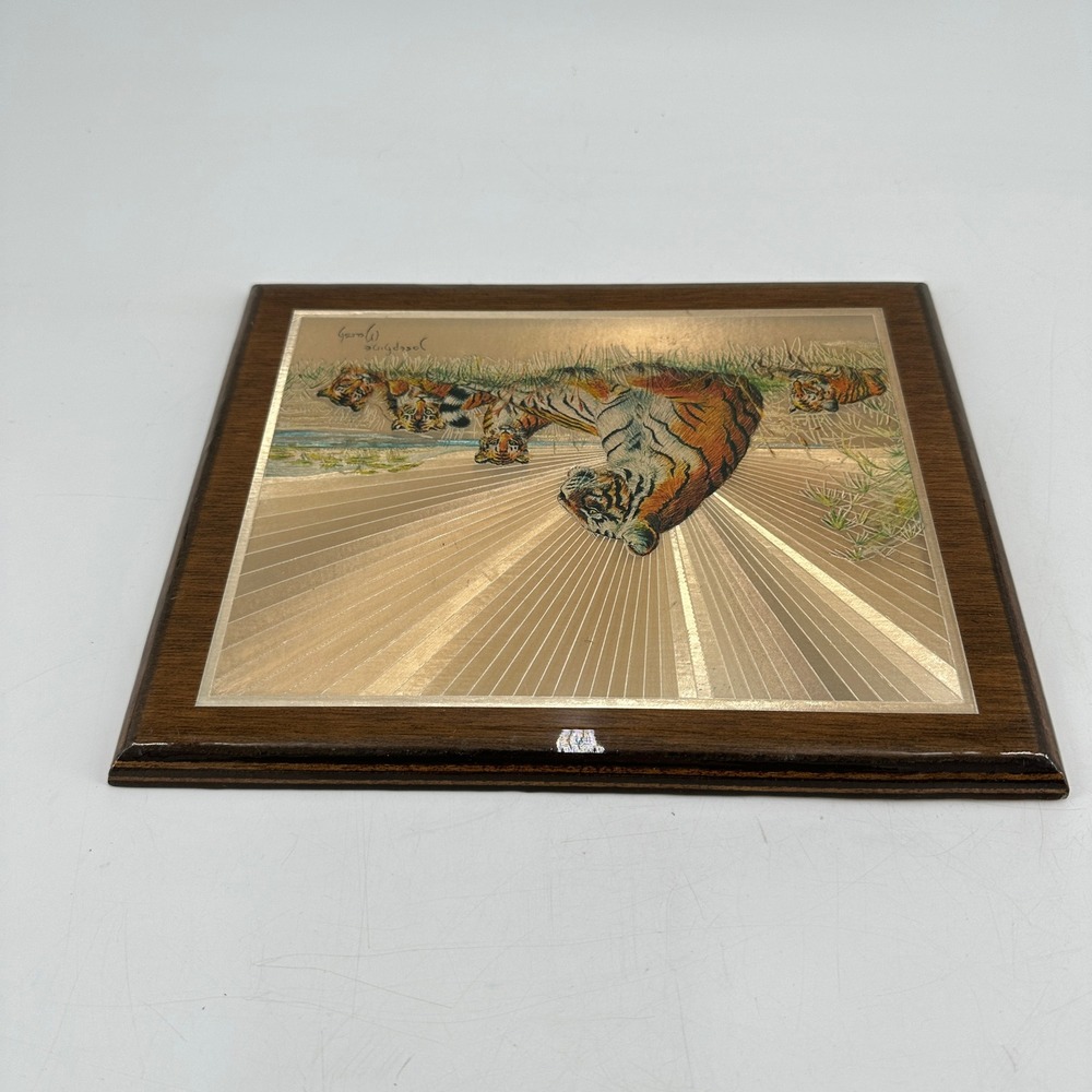 Josephine Marsh Tiger Family Foil Art Plaque Vintage Wood Mounted Wall Decor - Picture 4 of 8